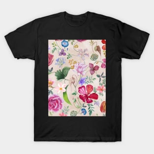 Various flowers seamless watercolor pattern. Spring blooming garden. Different wildflowers blossom. Colorful summer floral composition T-Shirt